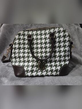 Dooney And Bourke Stylish Green Houndstooth Satchel Handbag